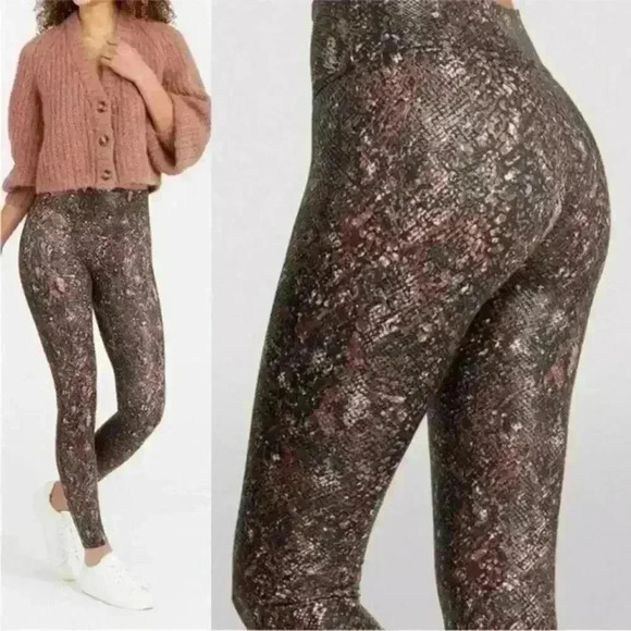SPANX Animal Snake Print Brown Black Womens Leggings XS - Picture 1 of 5